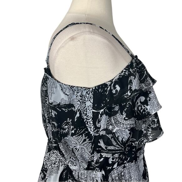 Lane Bryant Maxi Dress Ruffle Top Chiffon Blouson Black White Women’s Size 22/24 - Picture 7 of 12